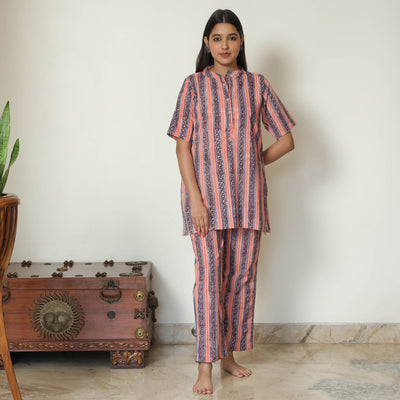 Multicolor - Sanganeri Block Printed Cotton Night Suit Set 03