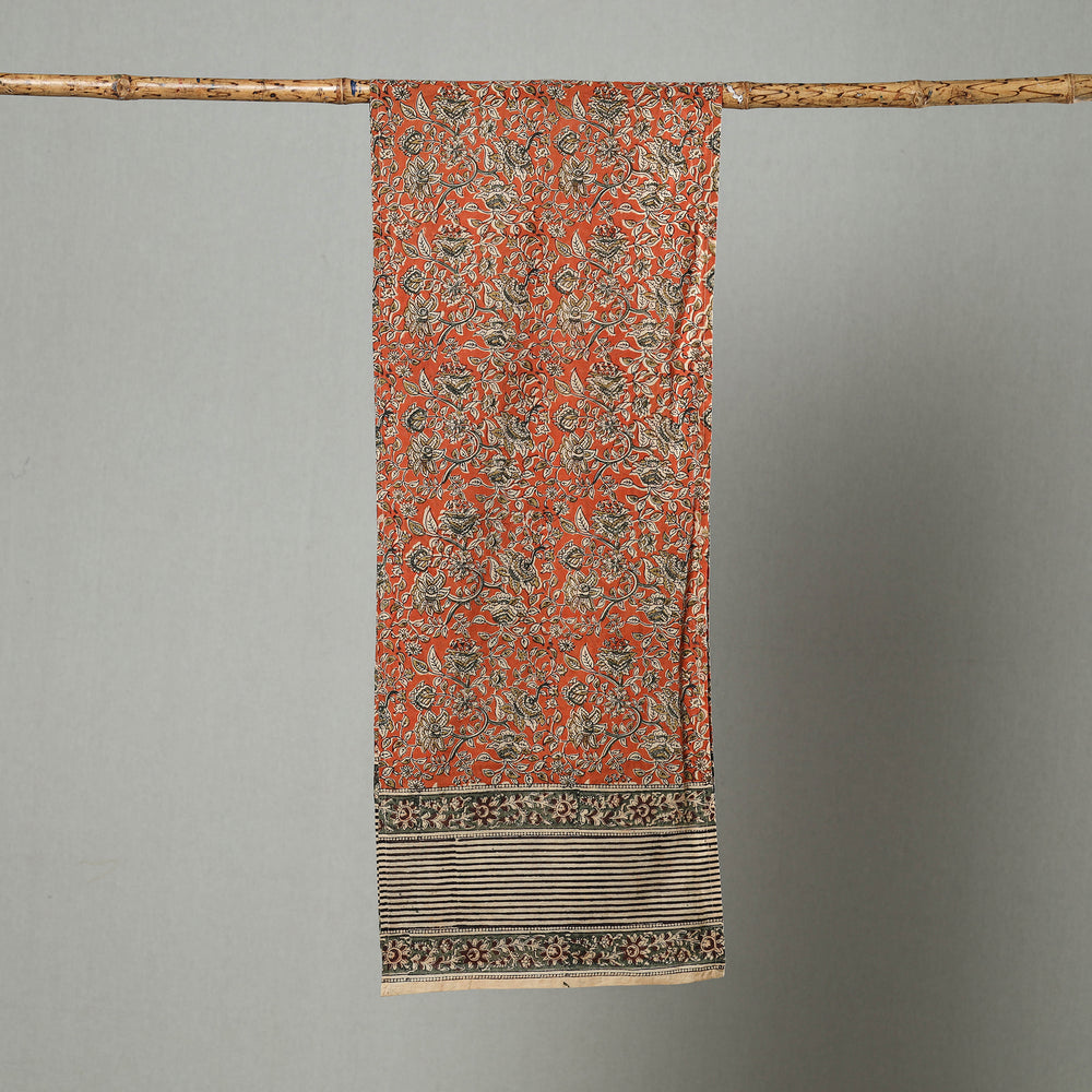 Orange - Pedana Block Print Natural Dyed Cotton Kalamkari Stole 18