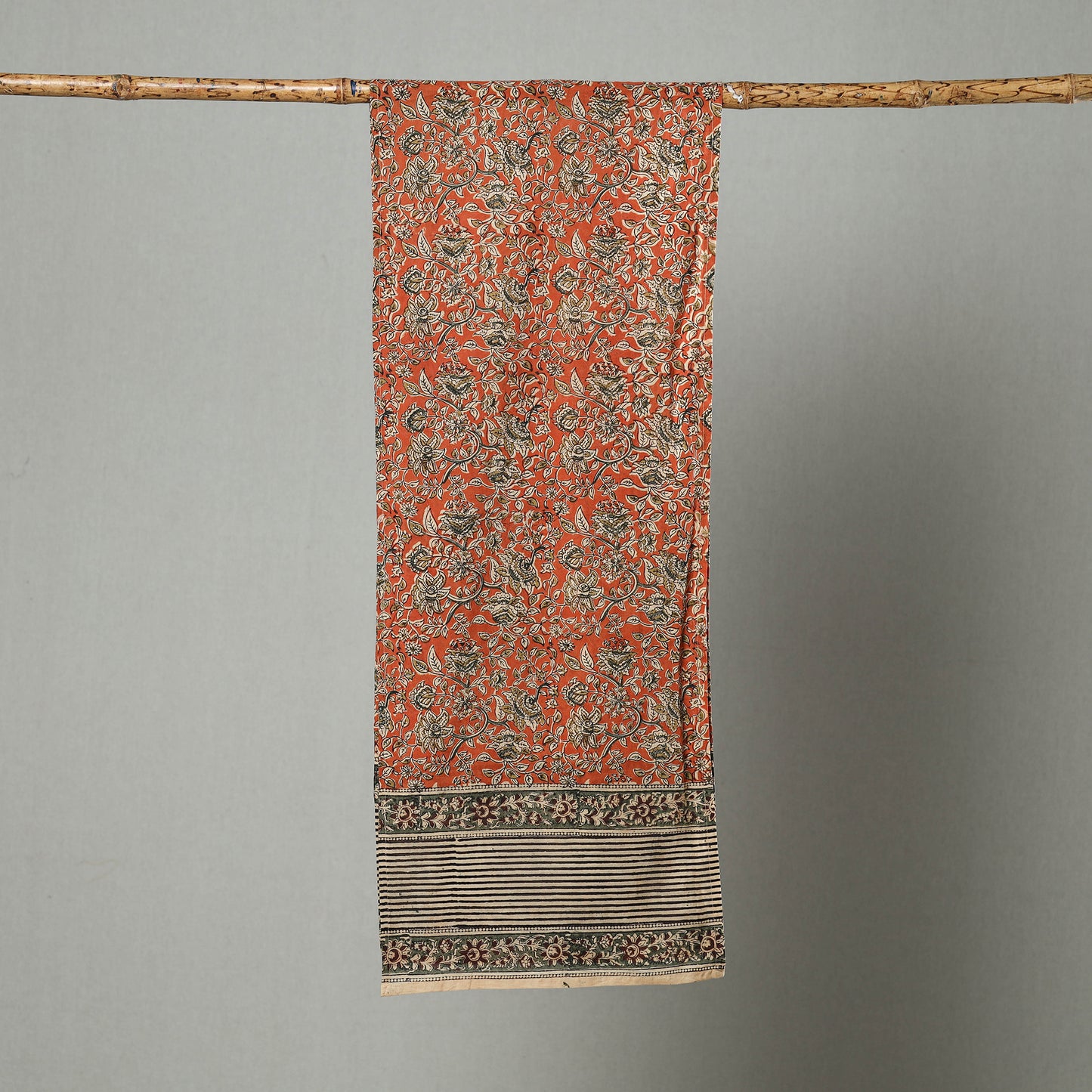 Orange - Pedana Block Print Natural Dyed Cotton Kalamkari Stole 18