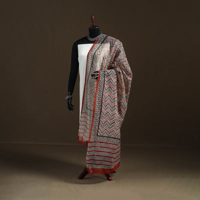Bagru Hand Block Print Natural Dyed Kota Doria Cotton Dupatta 04