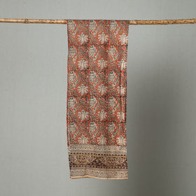 Orange Pedana Block Print Natural Dyed Cotton Kalamkari Stole