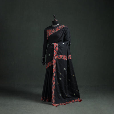 Tagai & Mirror Embroidered Ajrakh Patchwork Pure Mul Cotton Saree with Blouse Piece 16