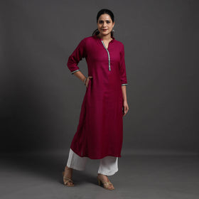 Maroon - Shinat Plain Merino Woolen Kurta