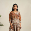  Beige Pedana Block Print Cotton Flared Kalamkari Dress