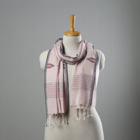 Pink - Burdwan Jamdani Cotton Handloom Stole with Tassels 08