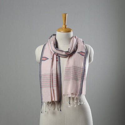 Pink - Burdwan Jamdani Cotton Handloom Stole with Tassels 08