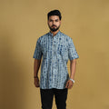  Blue Half Sleeve Tie & Dye Cotton Men Shibori Shirt