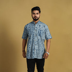  Blue Half Sleeve Tie & Dye Cotton Men Shibori Shirt