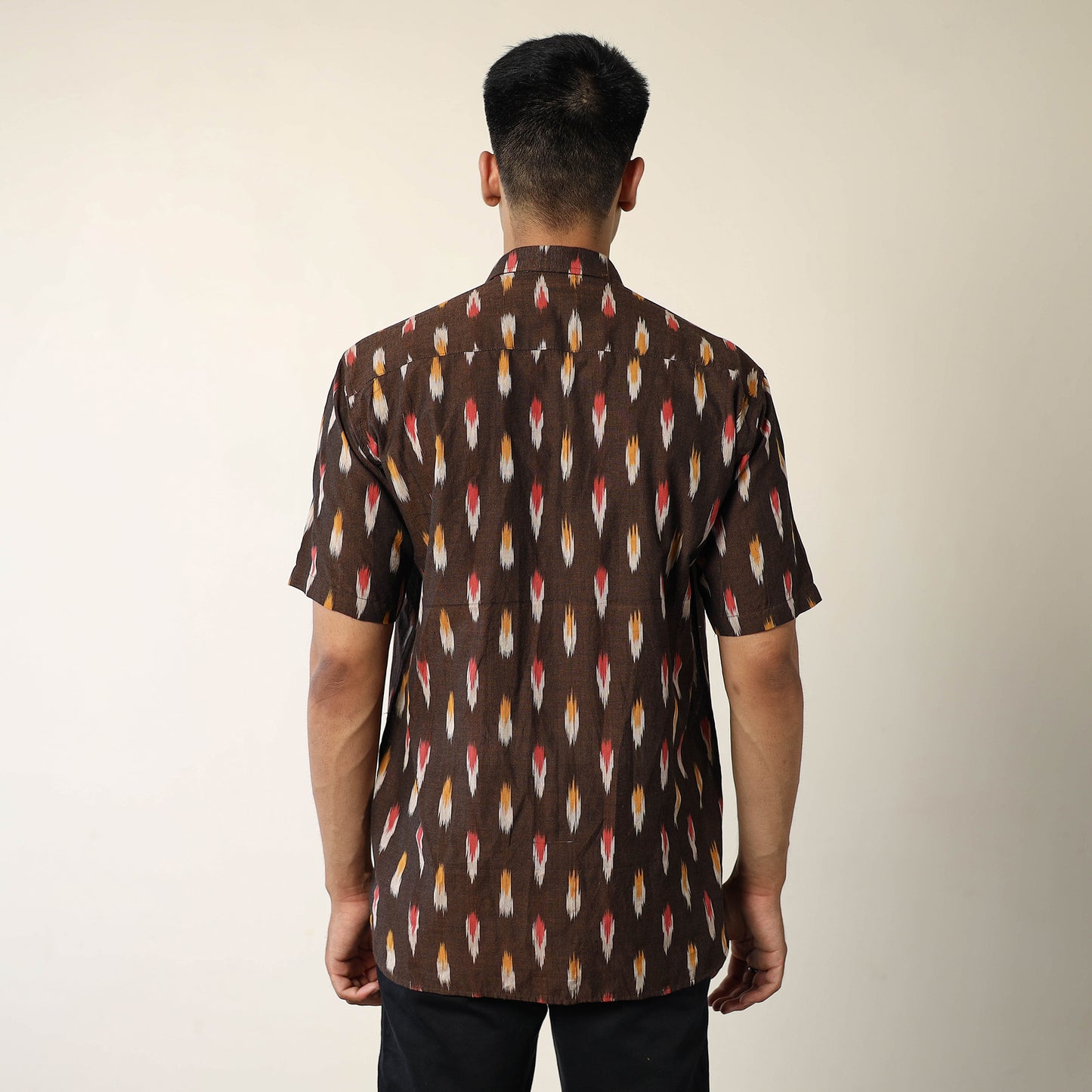 Brown - Pochampally Ikat Weave Cotton Men Half Sleeve Shirt 02