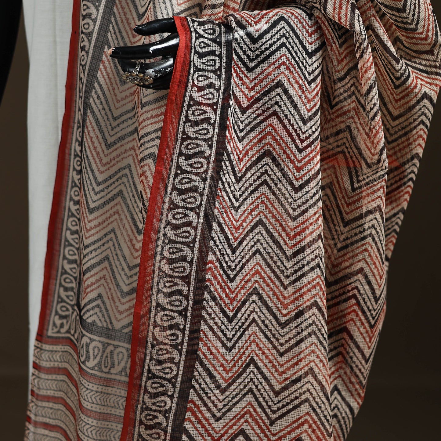 Bagru Hand Block Print Natural Dyed Kota Doria Cotton Dupatta 04