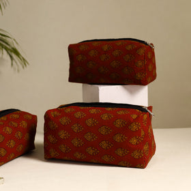  Red Handmade Cotton Toiletry Bags (Set of 3)