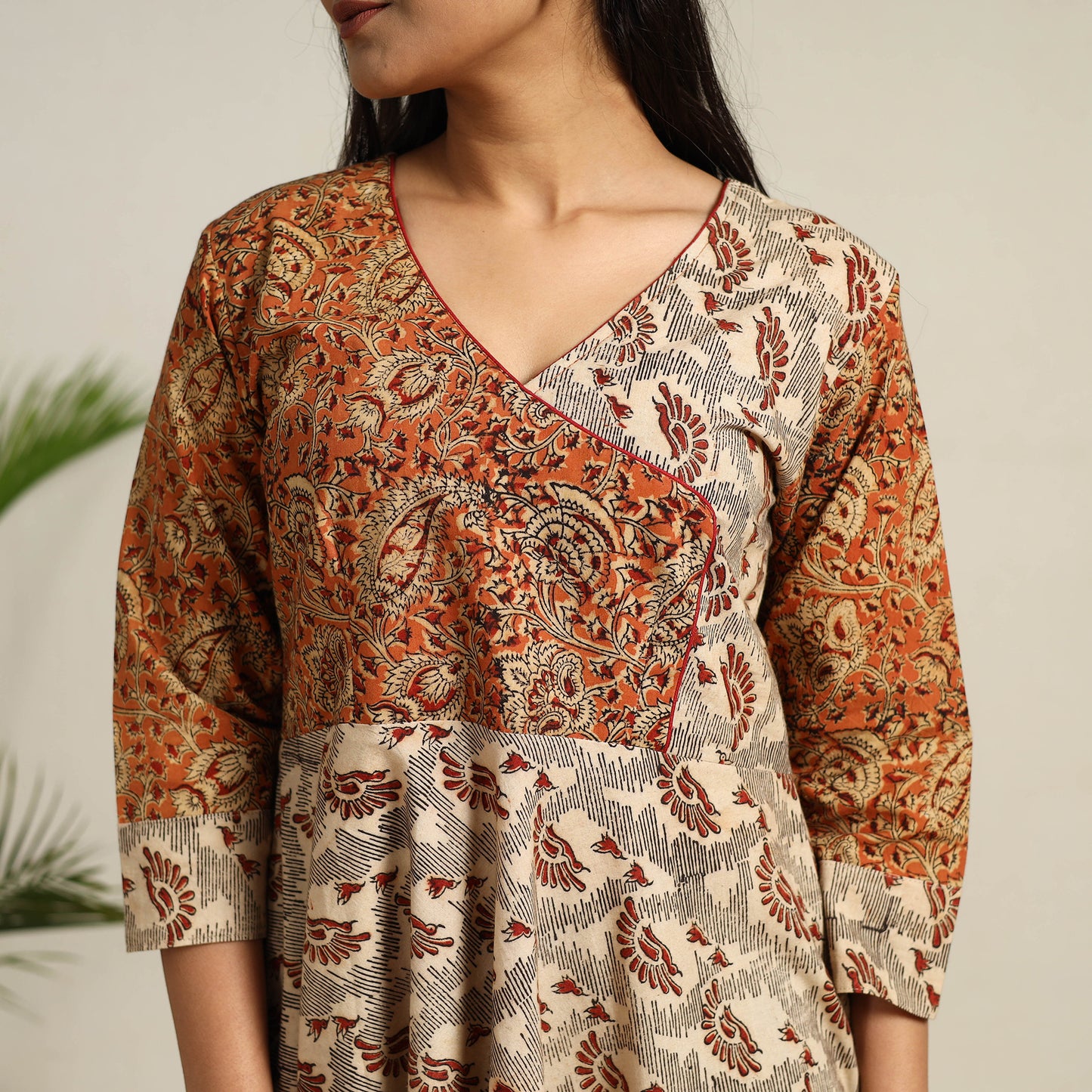 Pedana Block Print Cotton Flared Kalamkari Dress 05