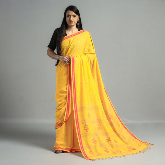 Yellow - Bengal Jamdani Buti Handloom Pure Cotton Saree