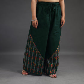 Dark green - kantha hand embroidery palazzo in cotton 03
