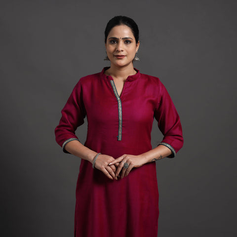 Maroon - Shinat Plain Merino Woolen Kurta