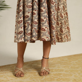  Beige Pedana Block Print Cotton Flared Kalamkari Dress
