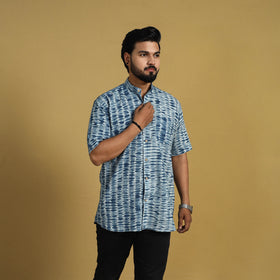  Blue Half Sleeve Tie & Dye Cotton Men Shibori Shirt