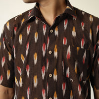 Brown - Pochampally Ikat Weave Cotton Men Half Sleeve Shirt 02