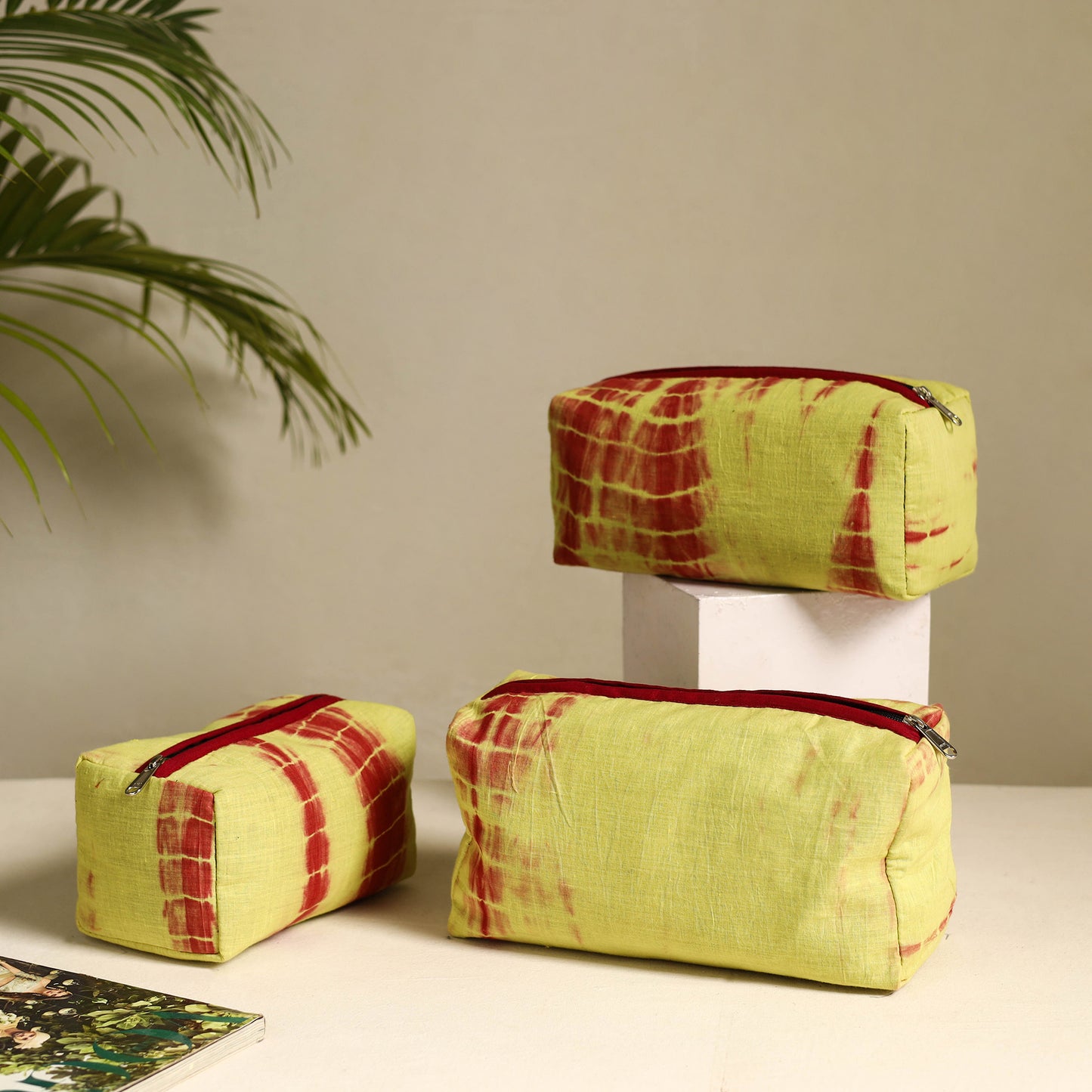 Yellow - Handmade Cotton Toiletry Bags (Set of 3) 18