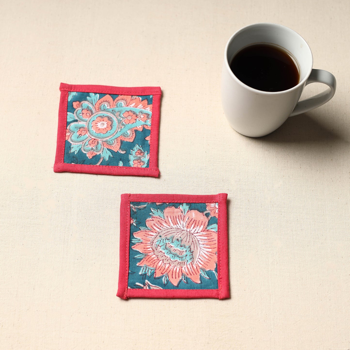 Blue Handmade Cotton Coasters (Set of 2)