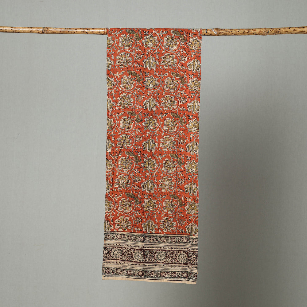 Orange - Pedana Block Print Natural Dyed Cotton Kalamkari Stole 22