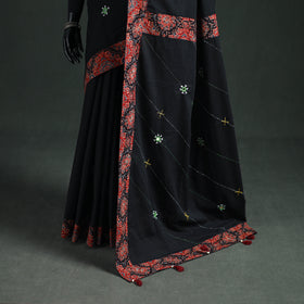 Tagai & Mirror Embroidered Ajrakh Patchwork Pure Mul Cotton Saree with Blouse Piece 16