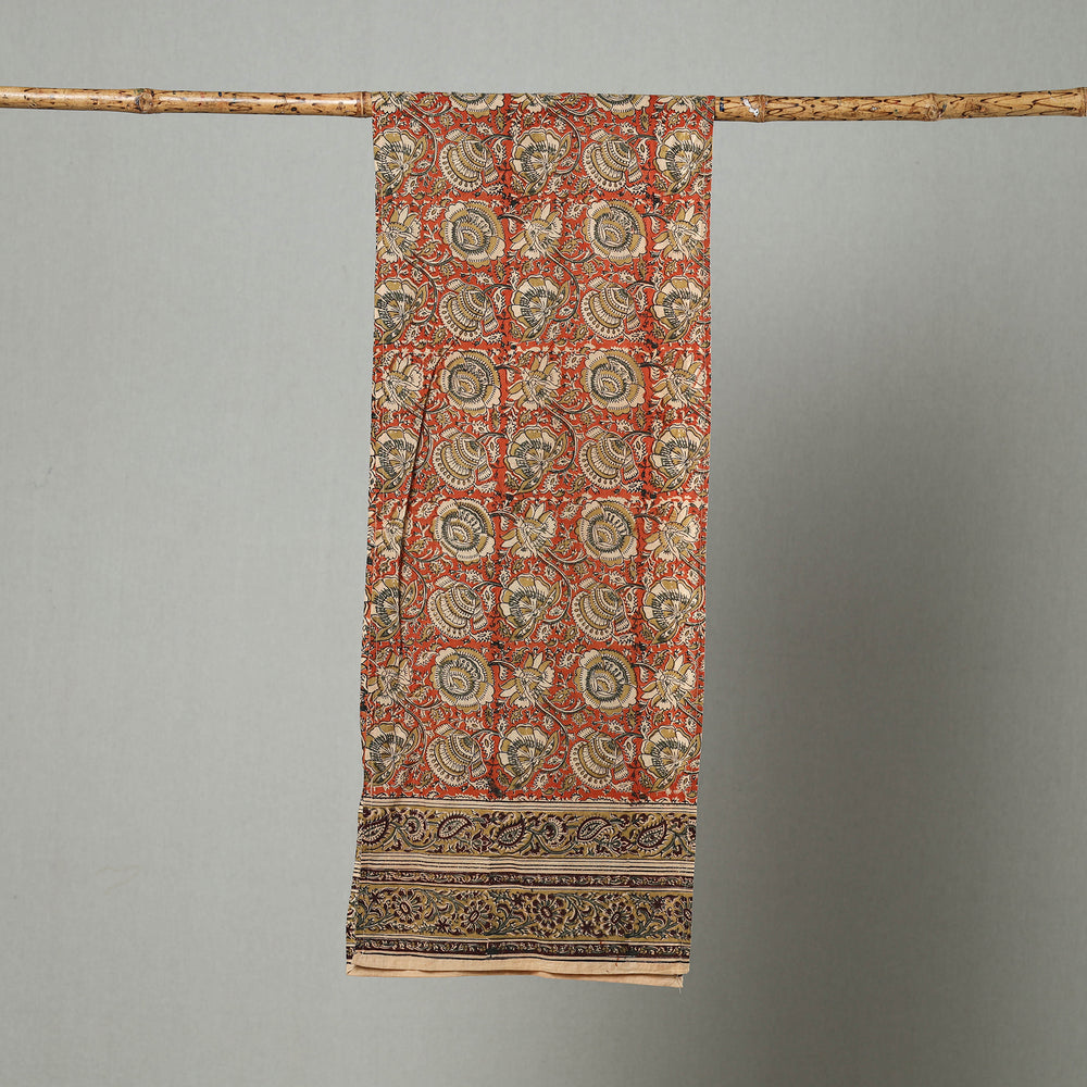 Orange - Pedana Block Print Natural Dyed Cotton Kalamkari Stole 23