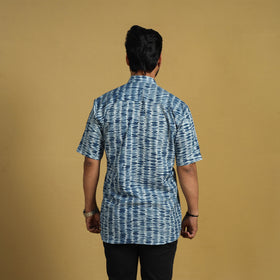  Blue Half Sleeve Tie & Dye Cotton Men Shibori Shirt