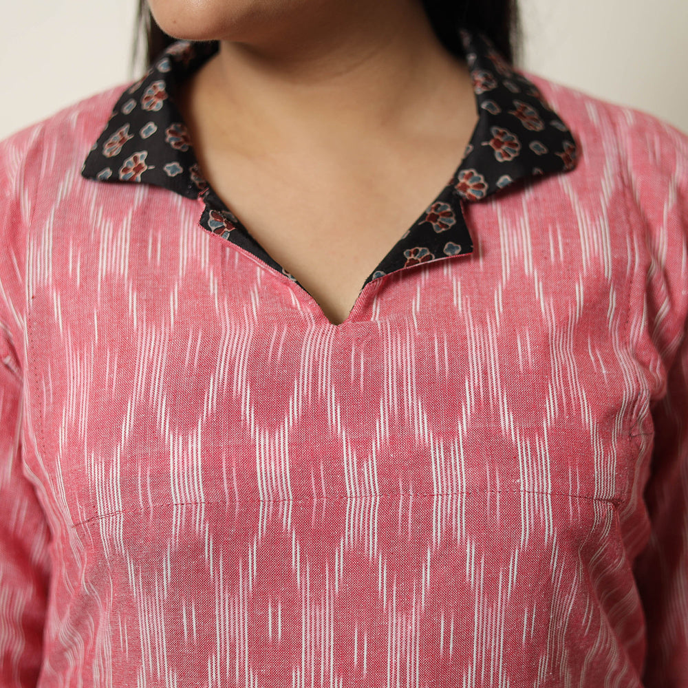 Pink - Handloom Cotton Pochampally Ikat Kurta Set 06