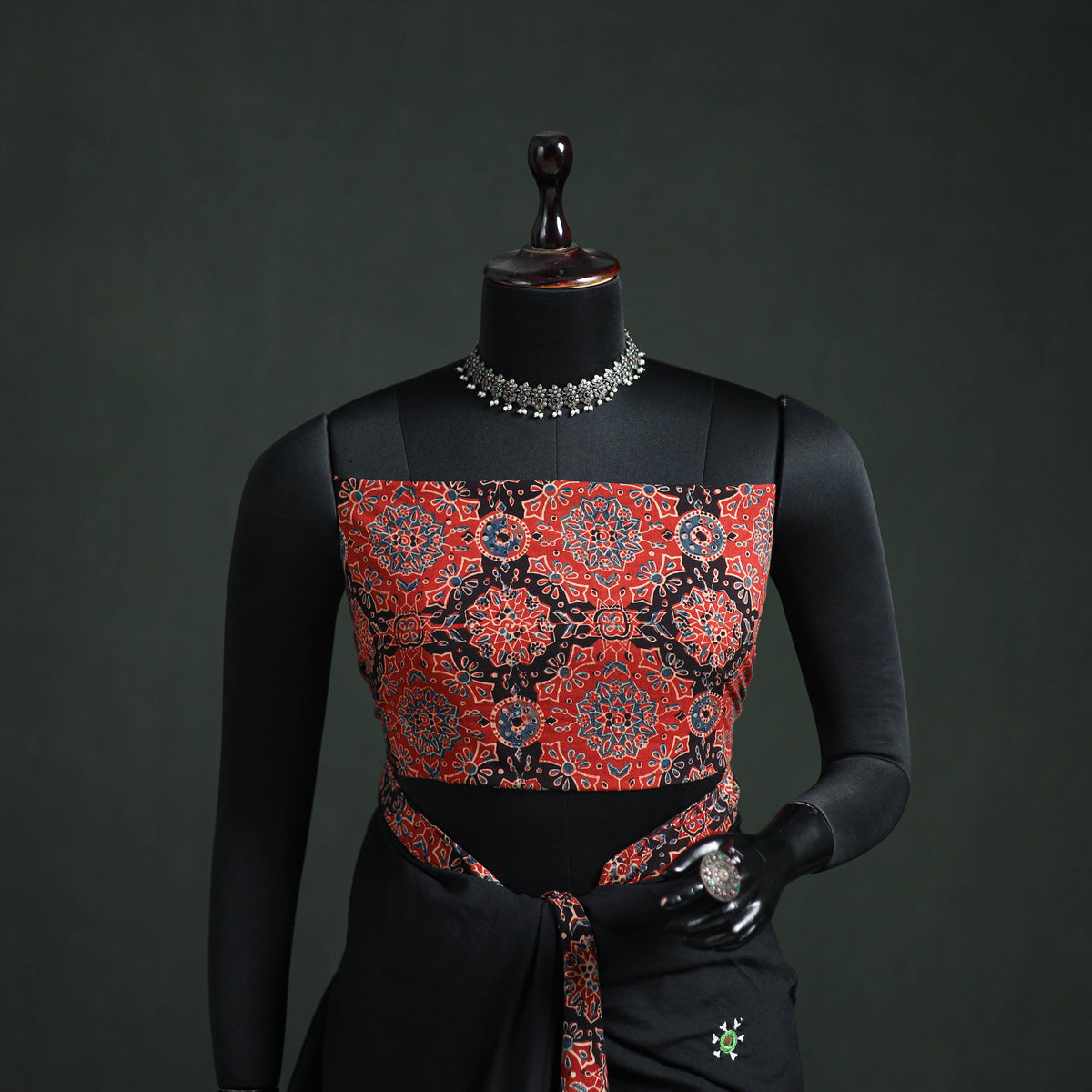 Tagai & Mirror Embroidered Ajrakh Patchwork Pure Mul Cotton Saree with Blouse Piece 16