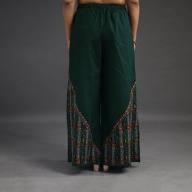 Dark green - kantha hand embroidery palazzo in cotton 03