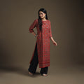 Hand Block Print Cotton Straight Long Ajrakh Kurta for Women 06