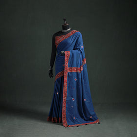 Tagai & Mirror Embroidered Ajrakh Patchwork Pure Mul Cotton Saree with Blouse Piece 17