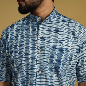  Blue Half Sleeve Tie & Dye Cotton Men Shibori Shirt