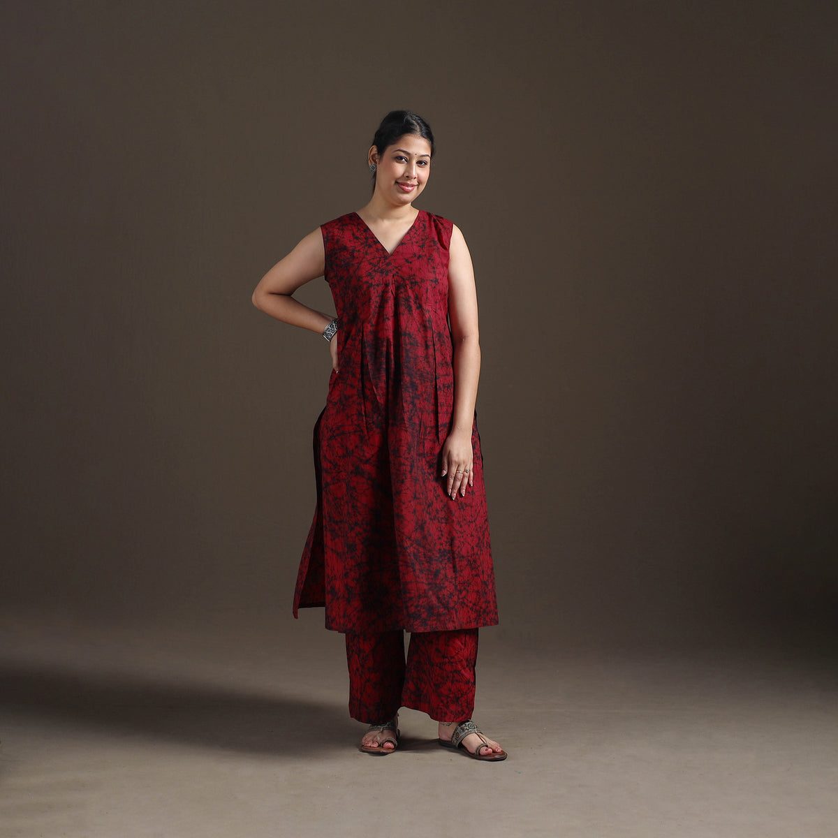 Hand Batik Print Cotton Straight Kurta with Palazzo Set for women 15