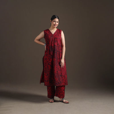 Hand Batik Print Cotton Straight Kurta with Palazzo Set for women 15