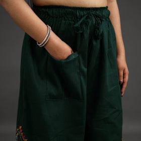 Dark green - kantha hand embroidery palazzo in cotton 03