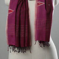 Purple - Burdwan Jamdani Cotton Handloom Stole with Tassels 14