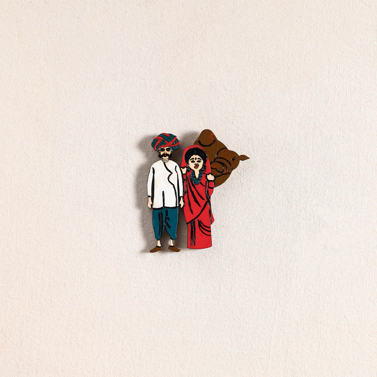 Rajasthani Couple Handpainted Fridge Magnet 38