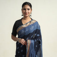 Blue - Kutch Bandhani Tie-Dye Cotton Saree with Blouse Piece