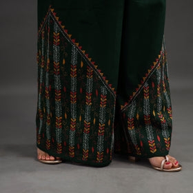 Dark green - kantha hand embroidery palazzo in cotton 03