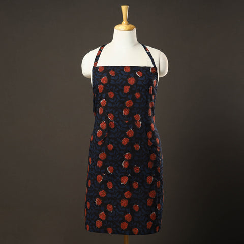 Black Bagru Block Print Cotton Apron with Pocket