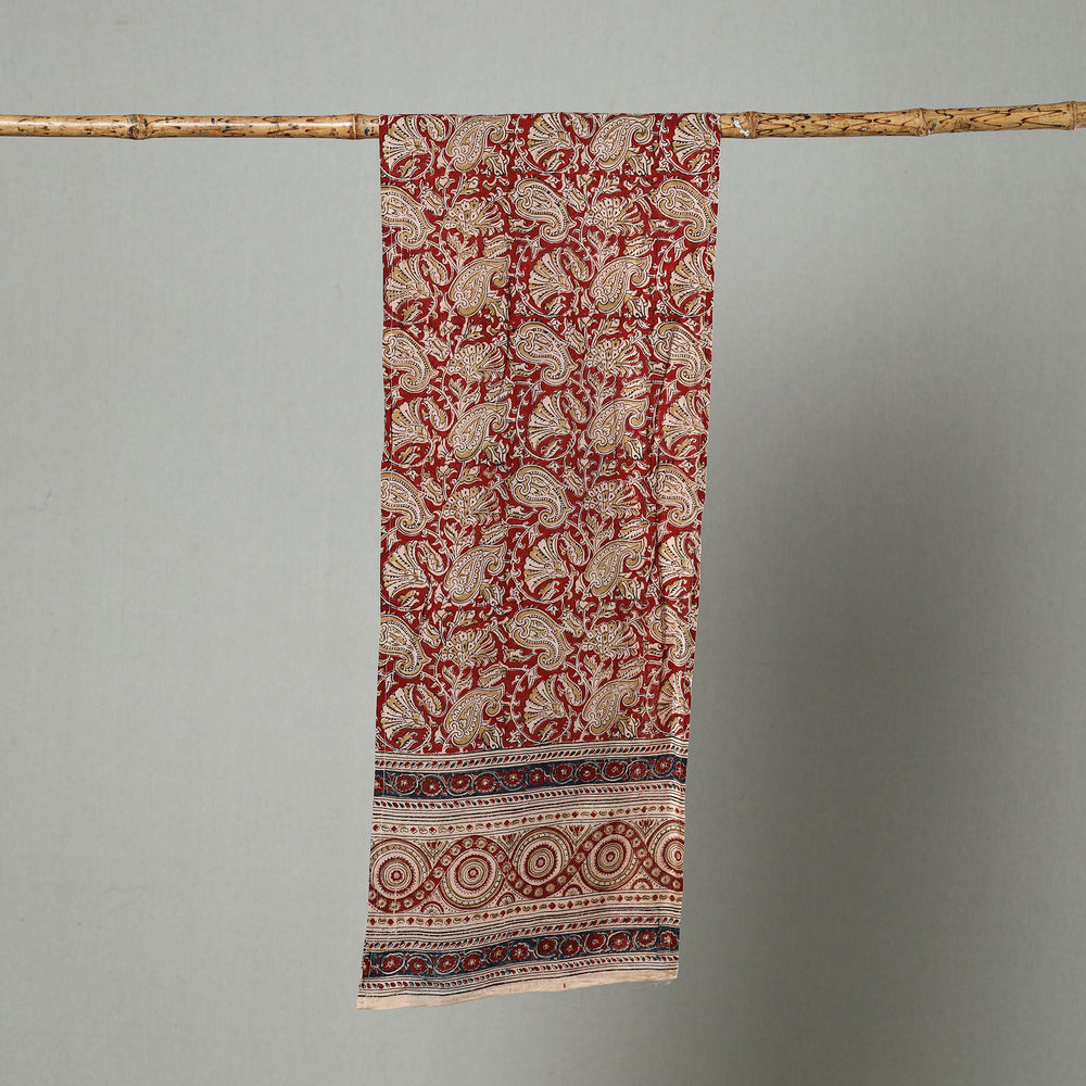 Red - Pedana Block Print Natural Dyed Cotton Kalamkari Stole 27