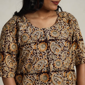 Brown - printed cotton kalamkari kurta set 13 - handcrafted