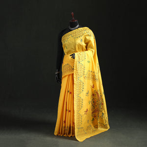 Yellow - Hand Embroidered Silk Saree 57