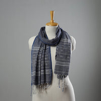 Grey - Burdwan Jamdani Cotton Handloom Stole with Tassels 15