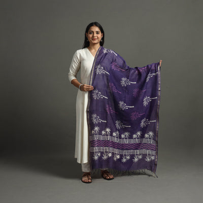 Blue - Block Printed Chanderi Silk Bagru Dupatta 14