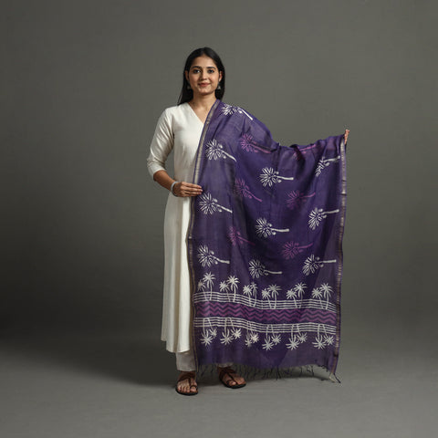 Blue - Block Printed Chanderi Silk Bagru Dupatta 14