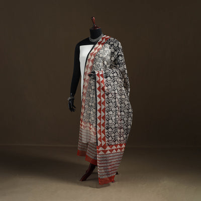 Bagru Hand Block Print Natural Dyed Kota Doria Cotton Dupatta 06