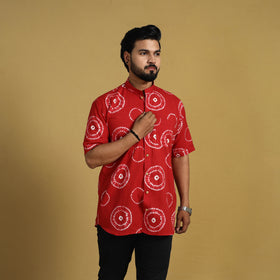 Buy Red Half Sleeve Tie & Dye Cotton Men Shibori Shirt